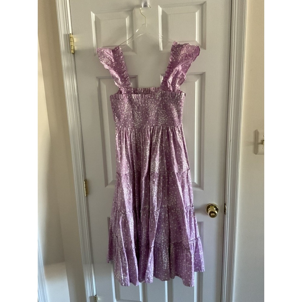 Crown & Ivy M Lavender Heart valentines Sleeveless Smocked Tiered Midi Dress - Picture 5 of 6
